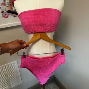Kenny Flowers Hot Pink Ribbed Bandeau Bikini Set